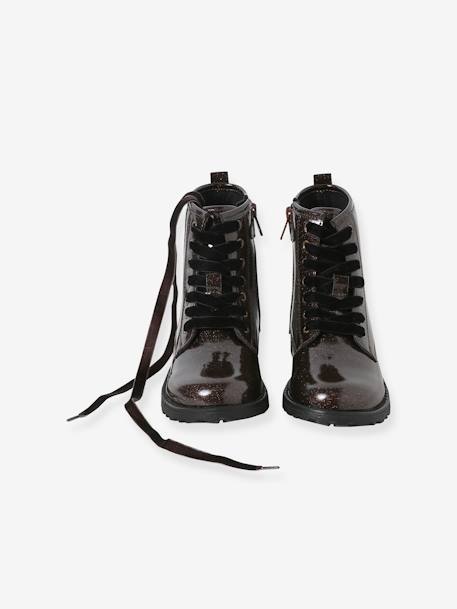 Patent Boots with Laces & Zip, for Girls black+bronze+set black 