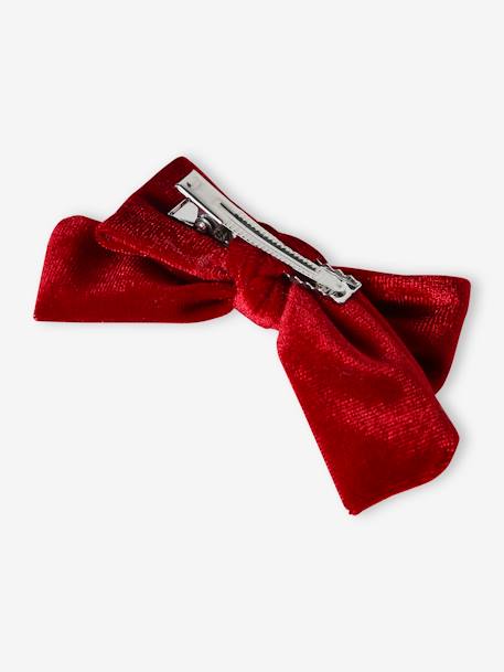 Alice Band & Hair Clip Set in Velour red 