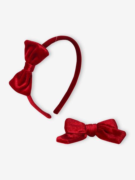 Alice Band & Hair Clip Set in Velour red 