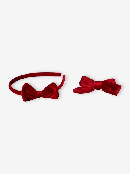 Alice Band & Hair Clip Set in Velour red 