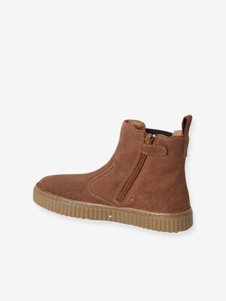 Leather Chelsea Boots with Elastic & Zip for Boys camel 