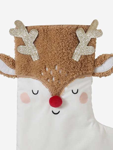 Reindeer in Sherpa Christmas Stocking printed beige 