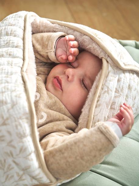 Baby Nest in Cotton Gauze and Faux Fur printed beige 