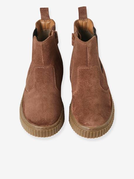 Leather Chelsea Boots with Elastic & Zip for Boys camel 