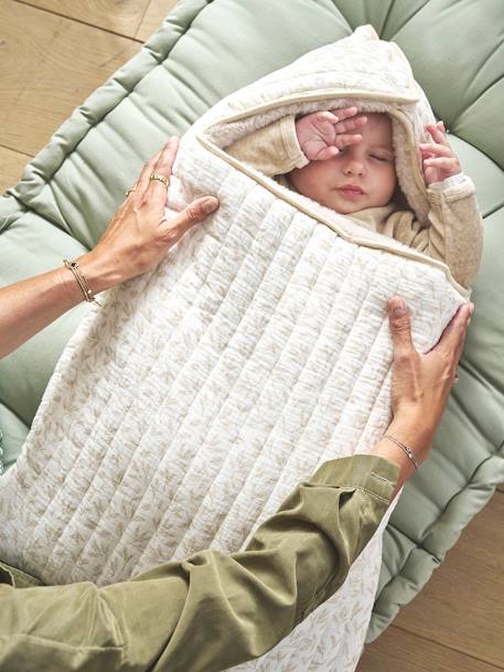 Baby Nest in Cotton Gauze and Faux Fur printed beige 