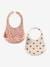 Set of 2 Silicone Bibs brown+printed pink+sage green 