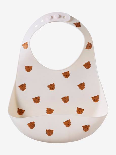 Set of 2 Silicone Bibs brown+printed pink+sage green 