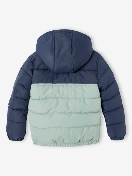 Two-tone Hooded Jacket with Recycled Polyester Padding, for Boys Electric Blue+hazel+sage green 