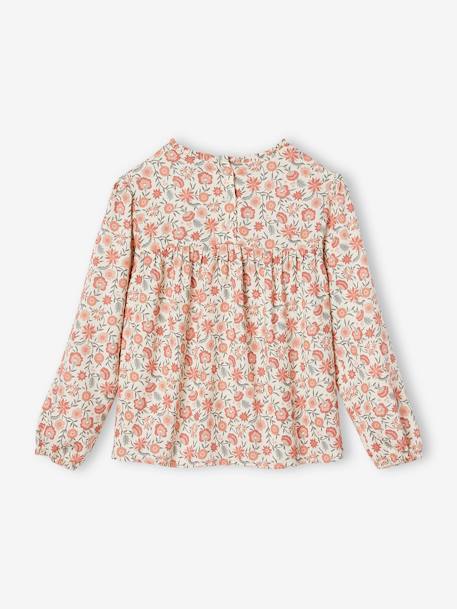 Floral Blouse for Girls ecru+indigo+rosy+sage green 