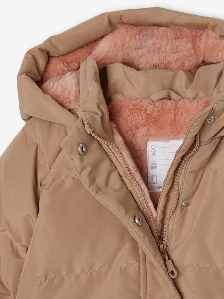 Down Jacket, Detachable Gloves, for Girls cappuccino 