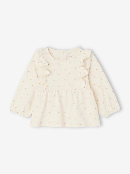 Dotted, Long Sleeve T-Shirt with Ruffles for Baby Girls ecru 