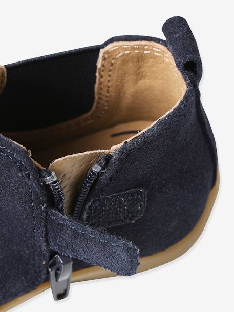 Soft Leather Boots, Zipped & Elasticated camel+navy blue 