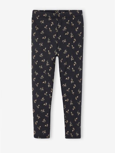 Leggings Lined in Polar Fleece for Girls anthracite+BROWN LIGHT ALL OVER PRINTED+navy blue 