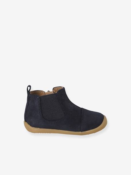 Soft Leather Boots, Zipped & Elasticated camel+navy blue 