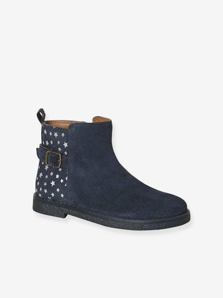 Leather Boots with Star Print for Girls camel+navy blue 