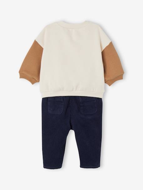 Fleece Sweatshirt + Corduroy Trousers Combo for Babies vanilla+WHITE LIGHT SOLID WITH DESIGN 