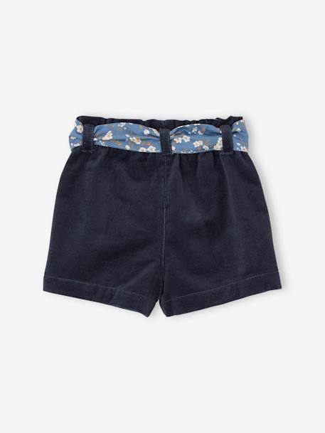 Velour Shorts with Floral Tie Belt, for Babies navy blue 