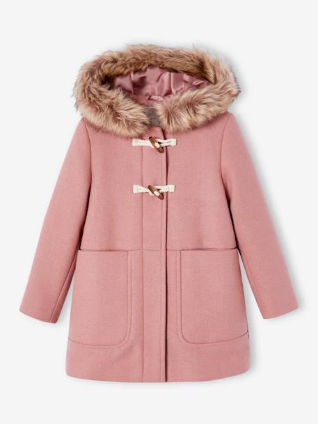 Hooded Duffel Coat with Toggles, in Woollen Fabric, for Girls blush+camel 