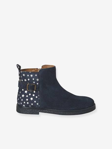 Leather Boots with Star Print for Girls camel+navy blue 