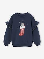 Sweatshirt with Ruffles & Fancy Cat Motifs for Girls