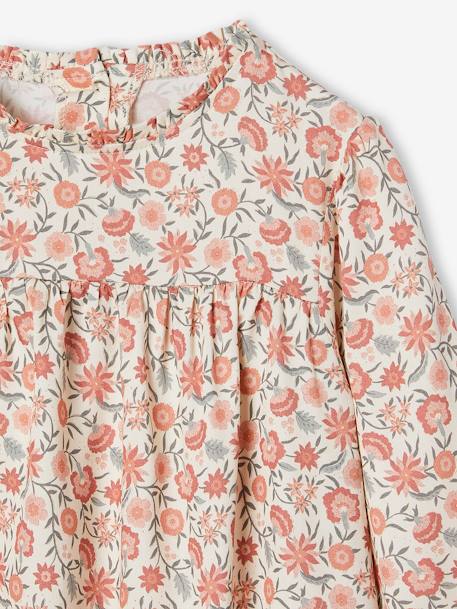 Floral Blouse for Girls ecru+indigo+rosy+sage green 