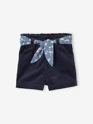 Baby-Velour Shorts with Floral Tie Belt, for Babies