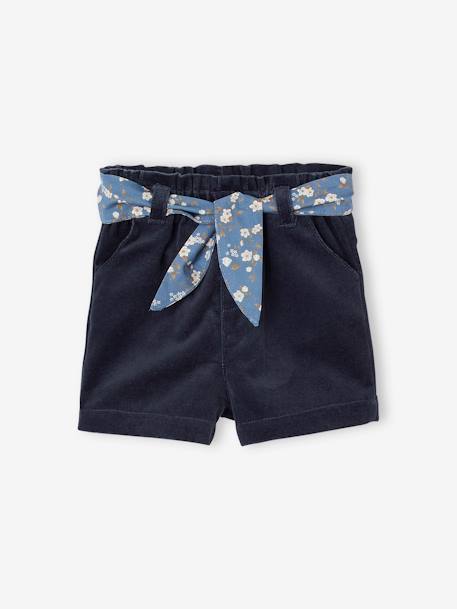 Velour Shorts with Floral Tie Belt, for Babies navy blue 