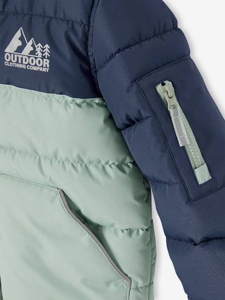 Two-tone Hooded Jacket with Recycled Polyester Padding, for Boys Electric Blue+hazel+sage green 