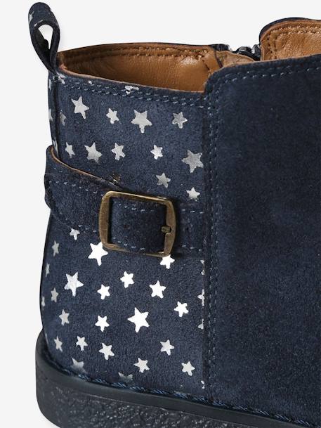 Leather Boots with Star Print for Girls camel+navy blue 