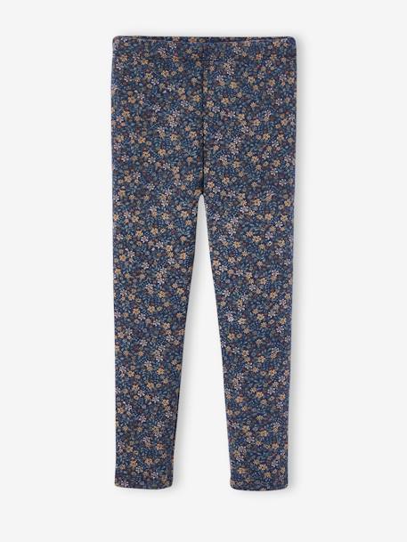 Leggings Lined in Polar Fleece for Girls anthracite+BROWN LIGHT ALL OVER PRINTED+navy blue 