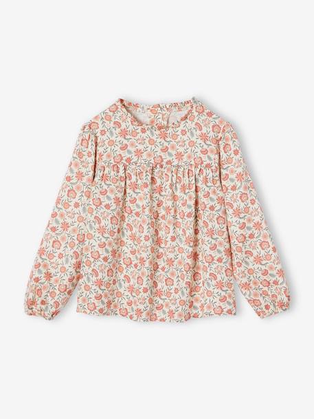 Floral Blouse for Girls ecru+indigo+rosy+sage green 