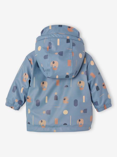 Printed Raincoat with Hood & Sherpa Lining, for Babies printed blue 