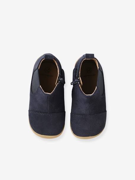 Soft Leather Boots, Zipped & Elasticated camel+navy blue 