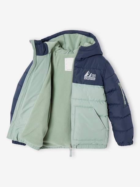 Two-tone Hooded Jacket with Recycled Polyester Padding, for Boys Electric Blue+hazel+sage green 