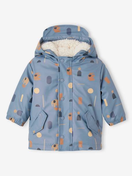 Printed Raincoat with Hood & Sherpa Lining, for Babies printed blue 