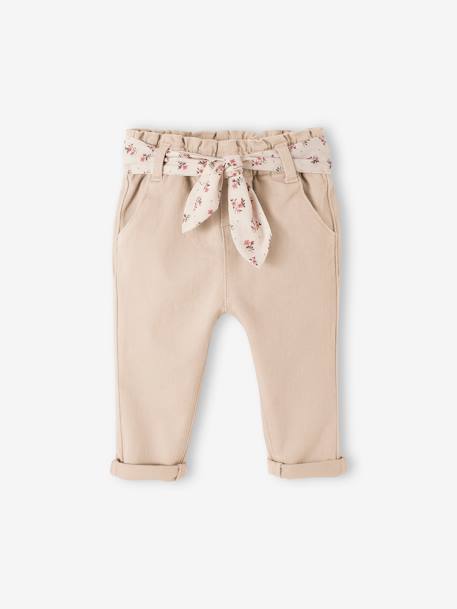 Trousers with Fabric Belt for Babies beige+Green+old rose 