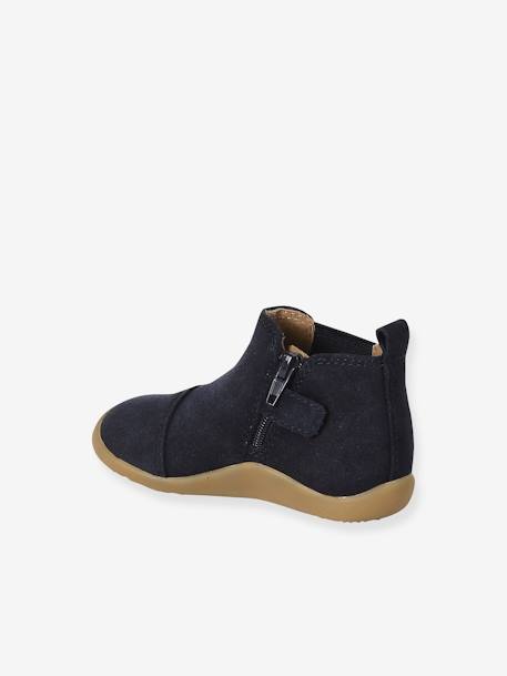 Soft Leather Boots, Zipped & Elasticated camel+navy blue 