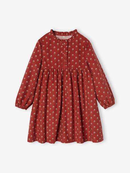 Dress in Printed Corduroy for Girls tomato red 