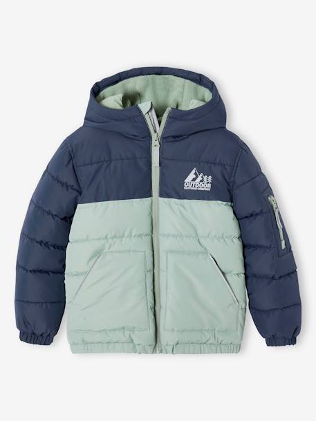 Two-tone Hooded Jacket with Recycled Polyester Padding, for Boys Electric Blue+hazel+sage green 