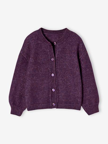 Soft Knit Cardigan for Girls aubergine+marl pink+vanilla 