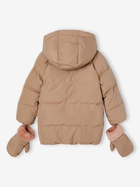 Down Jacket, Detachable Gloves, for Girls cappuccino 