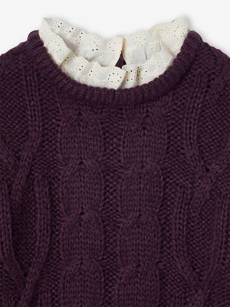 Cable Knit Jumper with Collar in Broderie Anglaise plum 