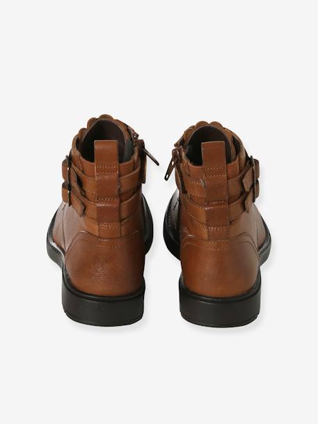 Newsboy Leather Boots for Girls black+brown 