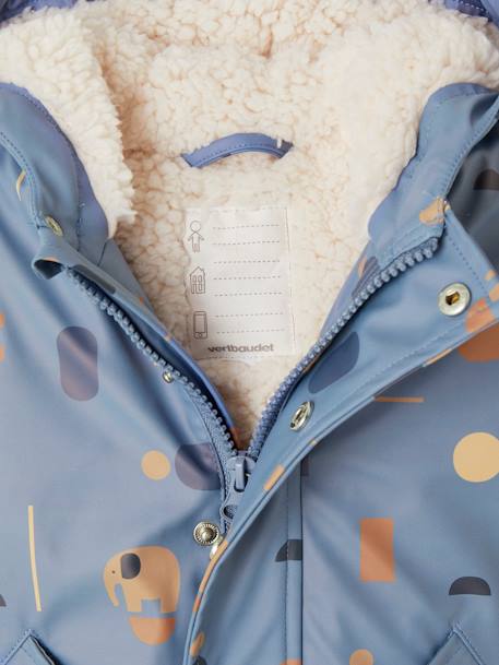 Printed Raincoat with Hood & Sherpa Lining, for Babies printed blue 