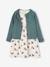 Dress & Jacket Outfit with Floral Print for Girls emerald green+mustard+rose 