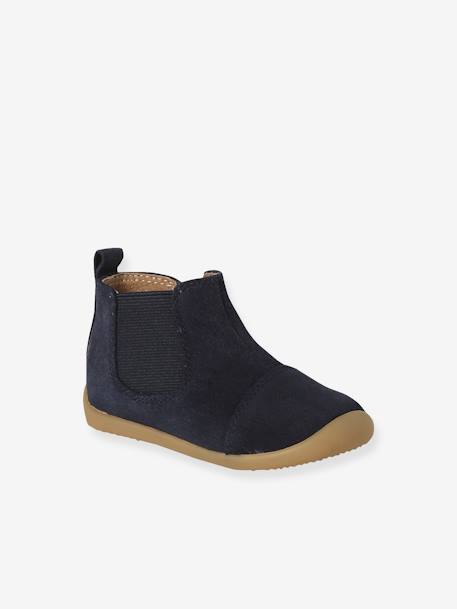 Soft Leather Boots, Zipped & Elasticated camel+navy blue 