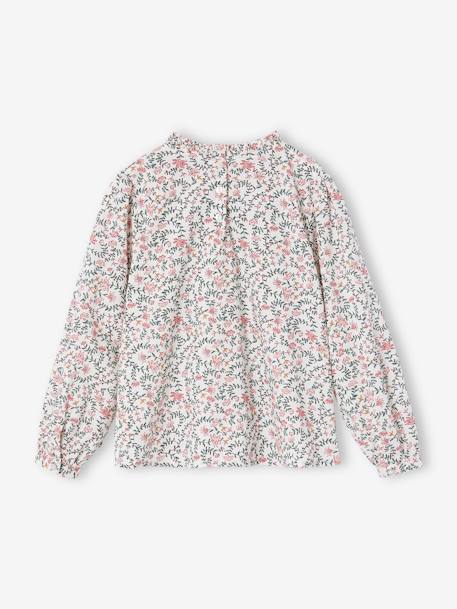 Blouse with Crew Neck & Floral Print for Girls ecru+navy blue 