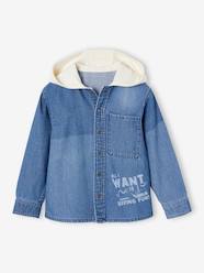 Boys-Hooded Denim Shirt with Patches for Boys