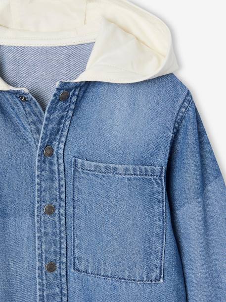 Hooded Denim Shirt with Patches for Boys double stone 