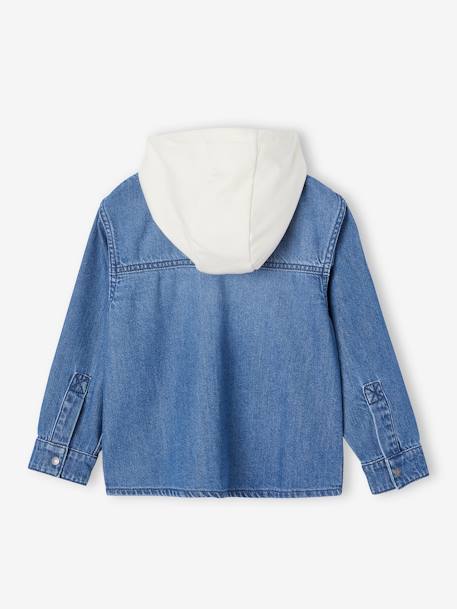 Hooded Denim Shirt with Patches for Boys double stone 